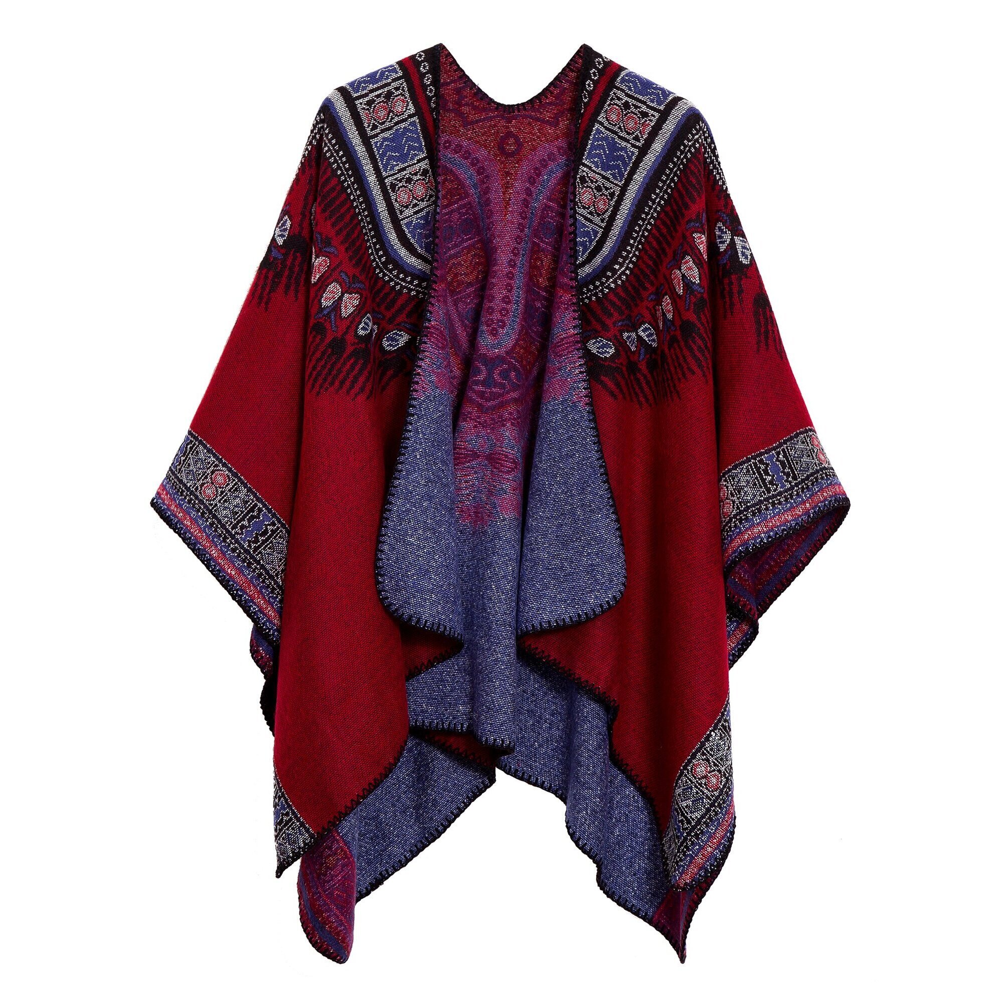 6754 Women's Vintage Pattern Open Front Poncho Cape Shawl Winter